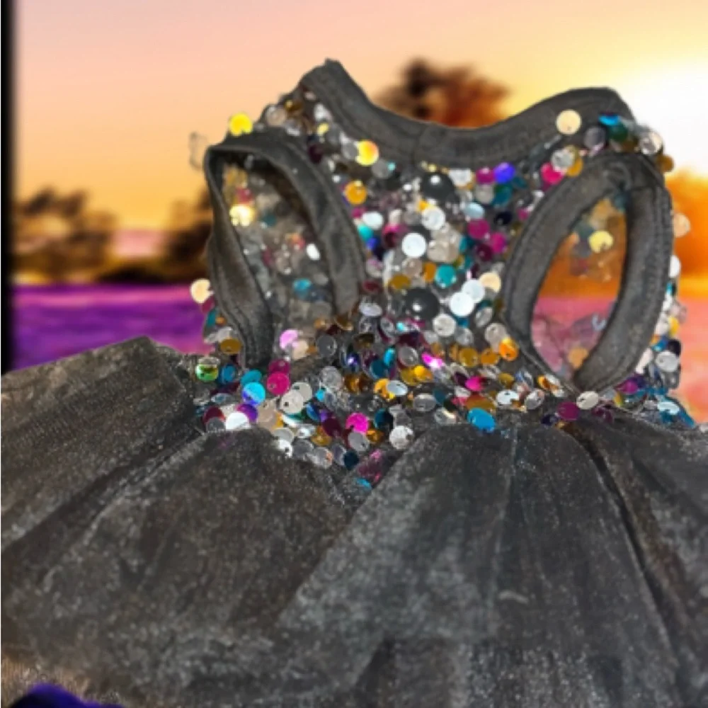 Black Tulle XS for tiny Dog,Dress with Colorful Sequins. Never worn-without tags